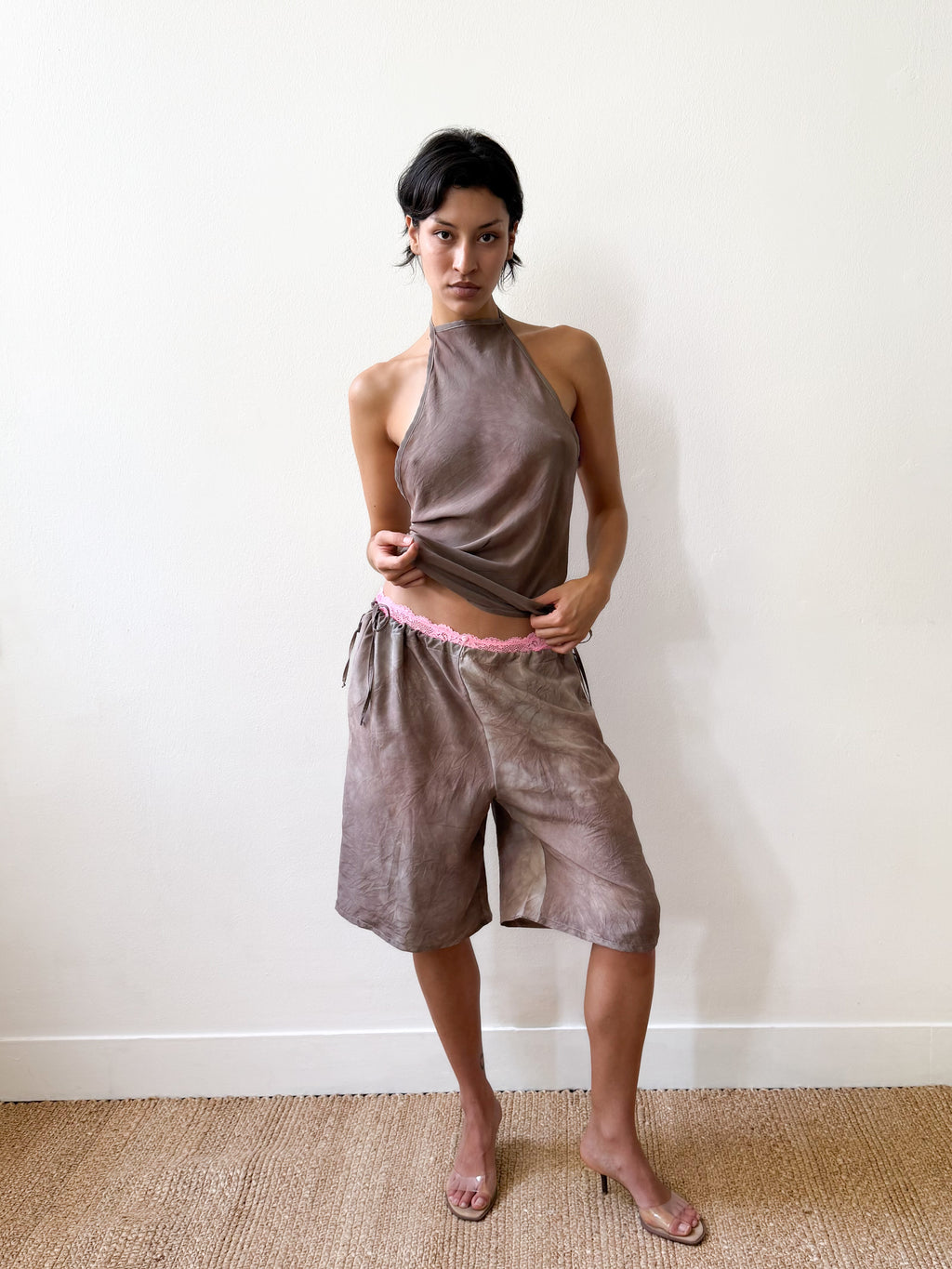 TEDDY TOP SILK SOFT GREY/BROWN