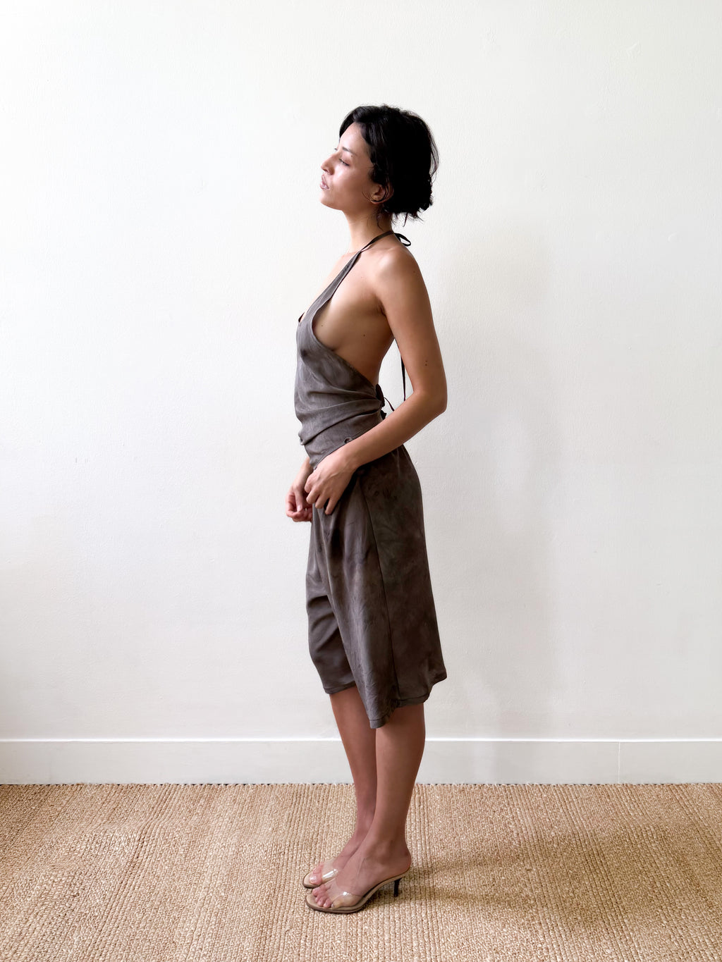 LINA TOP SILK GREY/BROWN
