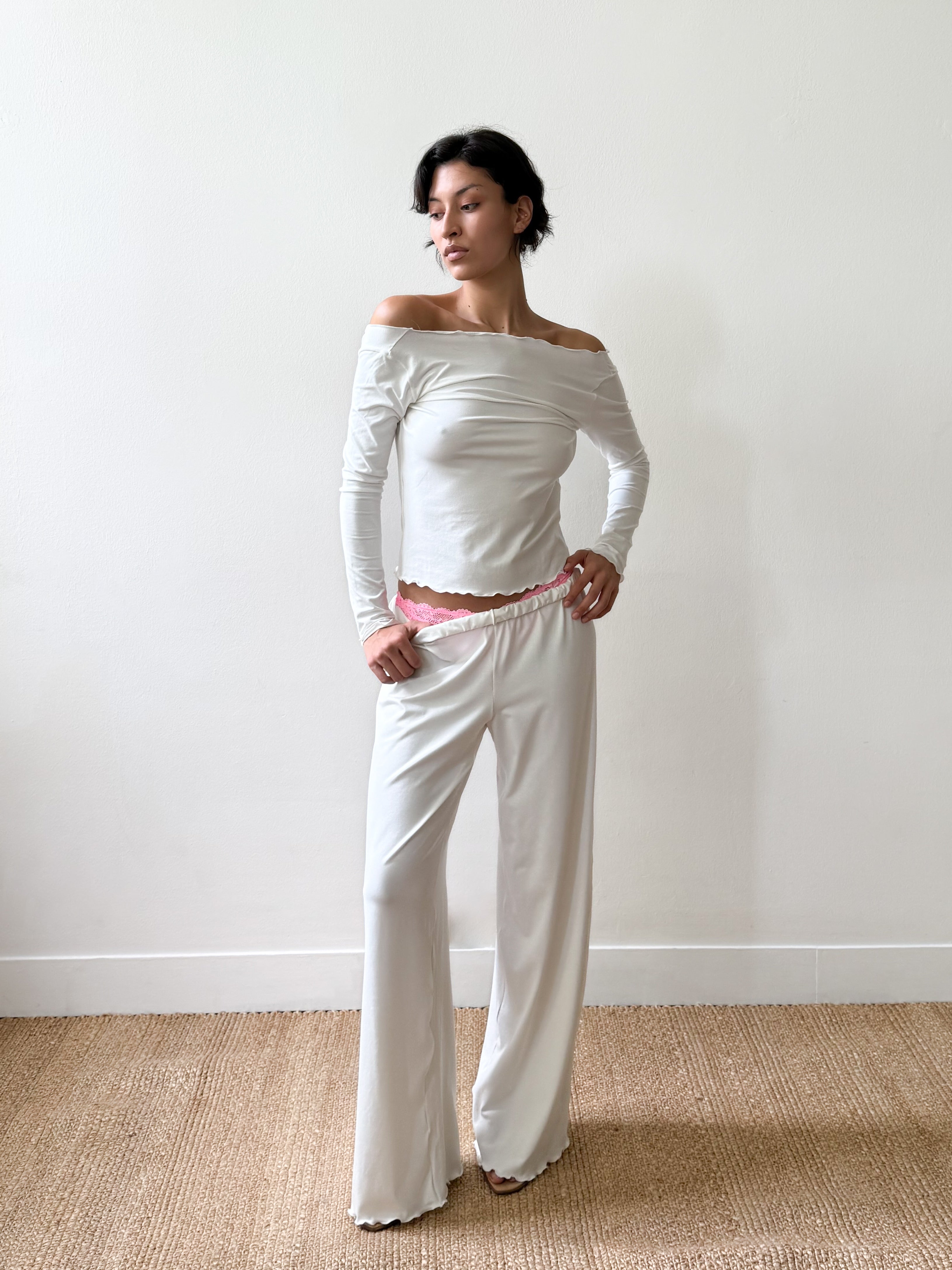 LOLA PANTS BAMBOO PINK WHITE